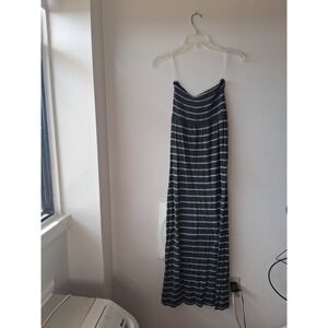 ZENANA OUTFITTERS Striped Smocked Maxi Dress Gray White Boho Casual Size S